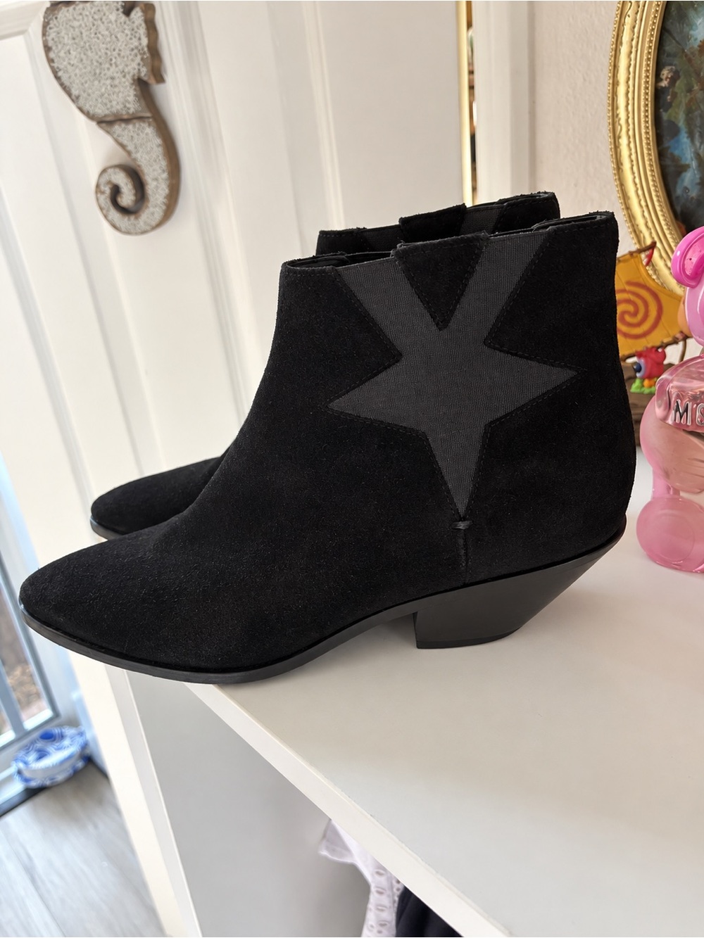 Yves Saint Laurent Black Suede Star Ankle Booties